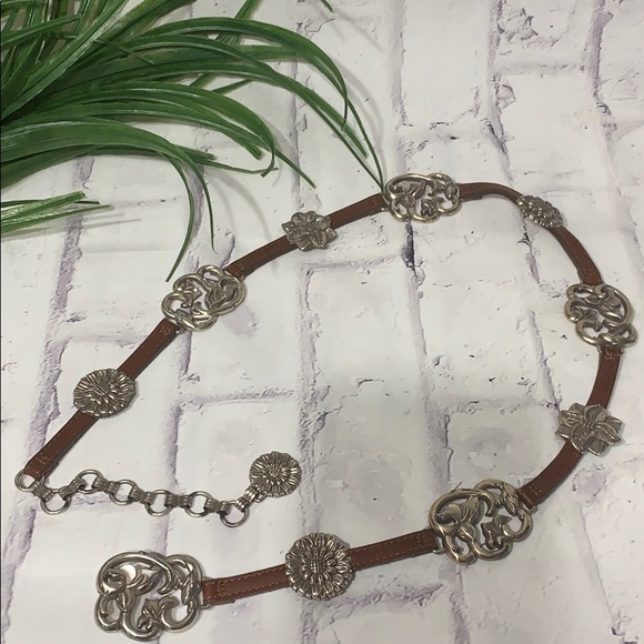 Accessories - Vintage Leather Silvertone Concho Belt Adjustable Hip Belt Western
